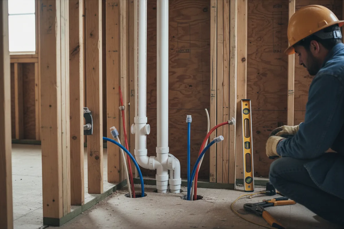 Drain and supply rough-in during Leak Detection in Newtown Square